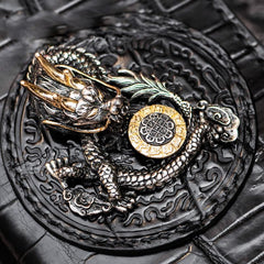 Handmade Leather Chinese Dragon Mens Chain Biker Wallet Cool Leather Wallet Long Clutch Wallets for Men - imessengerbags