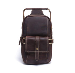 Genuine Leather Mens Cool Chest Bag Sling Bag Crossbody Bag Travel Bag Hiking Bag for men