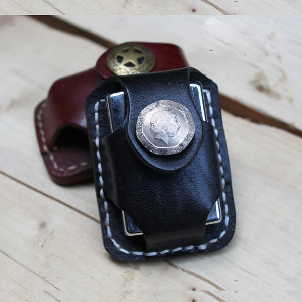 Cool Mens Leather Zippo Lighter Pouch with Loop Biker Zippo lighter case with Clip - imessengerbags