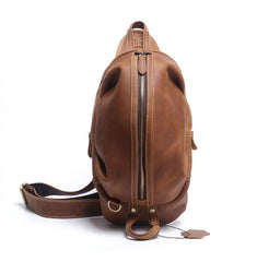 Handmade Leather Mens Cool Chest Bag Sling Bag Crossbody Bag Travel Bag Hiking Bag for men