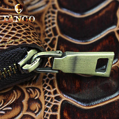 Handmade Leather Floral Mens Cool Zipper Phone Travel Long Wallet Card Holder Card Slim Clutch Wallets for Men - imessengerbags