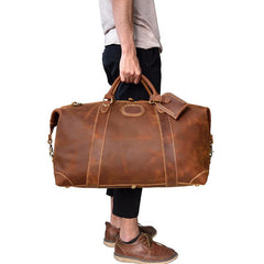 Cool Dark Brown Leather Mens Barrel Overnight BagsWeekender Bags Travel Bag For Men