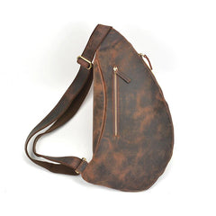 Handmade Leather Mens Cool Chest Bag Sling Bag Crossbody Bag Travel Bag Hiking Bag for men - imessengerbags