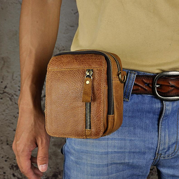 Mens Leather Small Belt Pouch Side Bag Holster Belt Case Waist Pouch for Men - imessengerbags