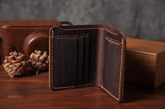 Handmade Leather Mens Cool Slim Leather Wallet Men Small Wallets Bifold for Men - imessengerbags