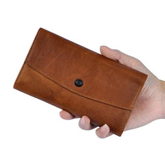 Cool Mens Leather Long Wallet for Men Long Trifold Brown Wallets