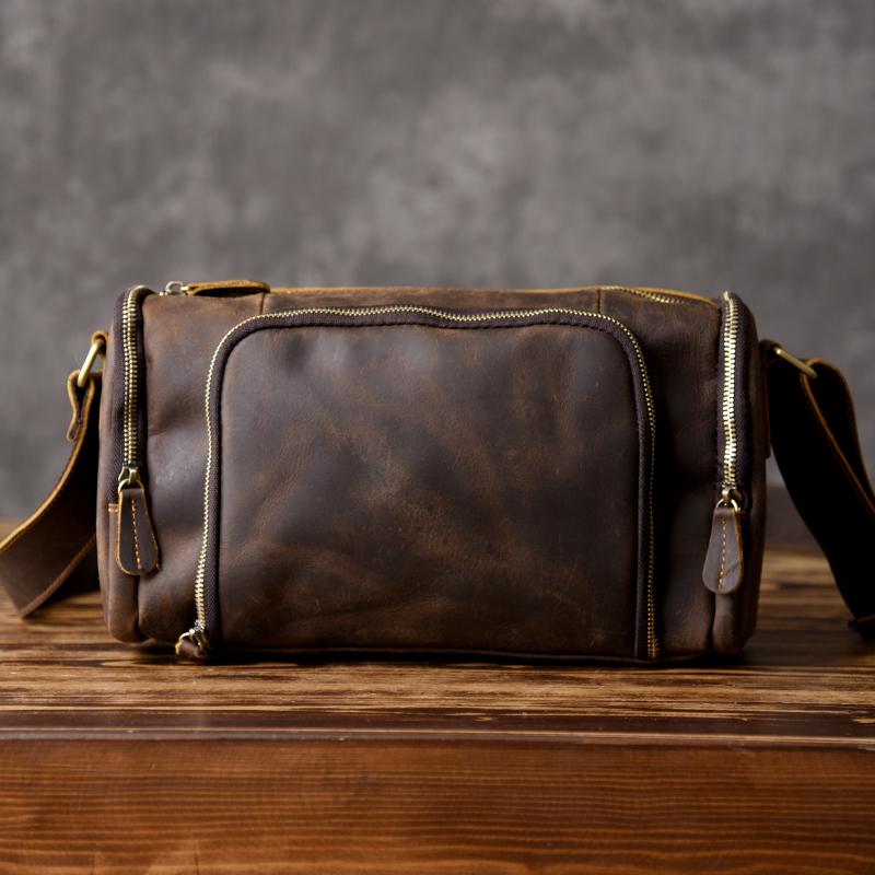 Handmade Leather Mens Cool Shoulder Bag Messenger Bag Chest Bag Bike Bag Cycling Bag for men - imessengerbags