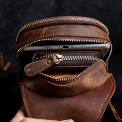 Genuine Leather Mens Cool Chest Bag Sling Bag Crossbody Bag Travel Bag Hiking Bag for men