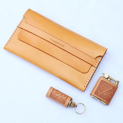 Cool Wooden Slim Leather Mens 20pcs Cigarette Case Custom Beige Cigarette Holder for Men - imessengerbags