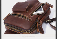 Genuine Leather Mens Cool Chest Bag Sling Bag Crossbody Bag Travel Bag Hiking Bag for men - imessengerbags