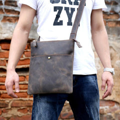 Handmade Leather Mens Cool Messenger Bag Square Bag Chest Bag Bike Bag Cycling Bag for men