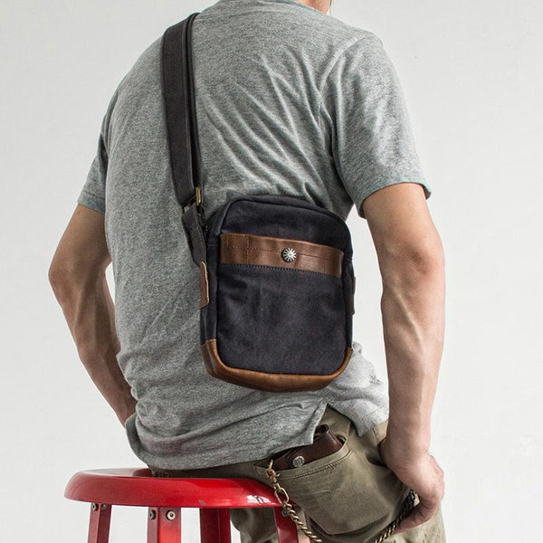 Canvas Leather Mens Cool Messenger Bag Sling Bag Chest Bag Bike Bag Cycling Bag for men