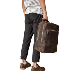 Genuine Leather Mens Cool Backpack Sling Bag Large Black Travel Bag Hiking Bag for men - imessengerbags