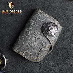 Handmade Leather Floral Mens Cool Short Wallet Card Holder Small Card Slim Wallets for Men - imessengerbags