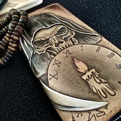 Handmade Leather Skull Death Tooled Mens Long Wallet Cool Leather Wallet Clutch Wallet for Men - imessengerbags