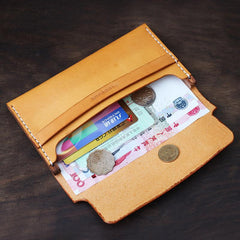 Handmade Cool Wooden Brown Leather Mens Wallet Small Card Holder Coin Wallet for Men - imessengerbags