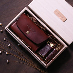Handmade Wooden Coffee Leather Mens 20pcs Cigarette Case Cool Custom Cigarette Holder for Men - imessengerbags