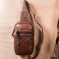 Leather Mens Cool Sling Bag Black Coffee Crossbody Bag Chest Bag for men