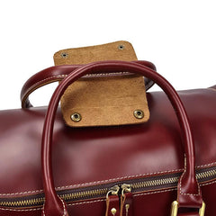 Classy Red Leather Men Barrel Overnight Bags Doctor Bag Travel Bags Weekender Bags For Men