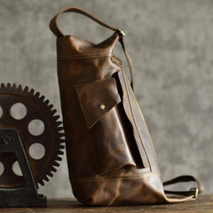 Genuine Leather Mens Cool Chest Bag Sling Bag Crossbody Bag Travel Bag Hiking Bag for men