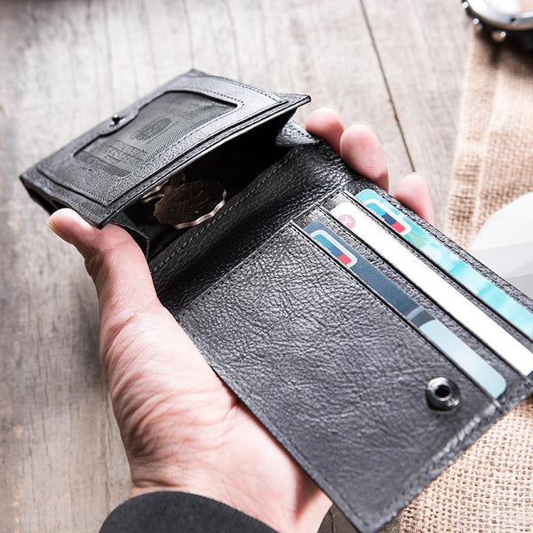Handmade Leather Mens Cool Slim Leather Wallet Men Small Wallets Bifold for Men - imessengerbags