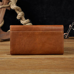 Cool Mens Leather Long Wallet for Men Long Trifold Brown Wallets