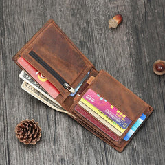Handmade Leather Mens Cool Slim Leather Wallet Card Wallet Holders Men Small Wallets Trifold for Men - imessengerbags