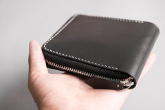 Handmade Leather Mens Cool Slim Leather Zipper Wallet Men Small Wallets Bifold for Men - imessengerbags