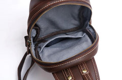 Handmade Leather Mens Cool Chest Bag Sling Bag Crossbody Bag Travel Bag Hiking Bag for men