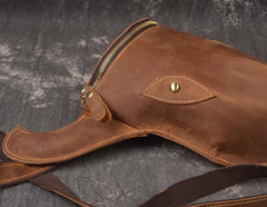 Handmade Leather Mens Cool XO Bull Backpack Sling Bag Black Travel Bag Hiking Bag for men