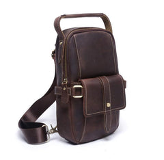 Genuine Leather Mens Cool Chest Bag Sling Bag Crossbody Bag Travel Bag Hiking Bag for men