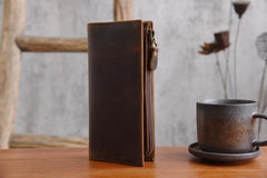 Handmade Leather Mens Cool Long Leather Wallet Cards Clutch Wallet for Men