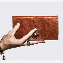 Handmade Leather Mens Cool Long Leather Wallet Bifold Clutch Wallet for Men - imessengerbags