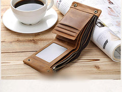 Handmade Leather Mens Cool Slim Leather Wallet Card Wallet Men Small Wallets Bifold for Men - imessengerbags