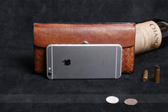 Handmade Leather Mens Cool Long Leather Wallet Card Wallet Clutch Wristlet Wallet for Men - imessengerbags