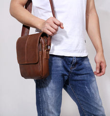 Genuine Leather Mens Cool Messenger Bag Square Bag Chest Bag Bike Bag Cycling Bag for men - imessengerbags