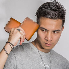 Handmade Mens Cool billfold Leather Wallet Men Small Slim Wallets Bifold for Men - imessengerbags