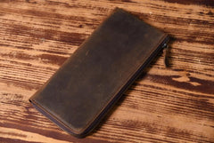 Handmade Leather Mens Cool Long Leather Wallet Zipper Clutch Wallet for Men - imessengerbags