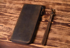 Handmade Leather Mens Cool Long Leather Wallet Zipper Clutch Wallet for Men - imessengerbags