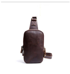 Handmade Leather Mens Cool Chest Bag Sling Bag Crossbody Bag Travel Bag Hiking Bag for men