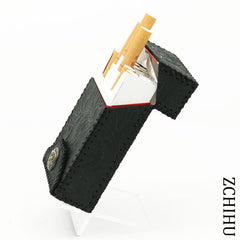 Handmade Cool Leather Mens Black Engraved Cigarette Holder Case Cigarette Holder for Men