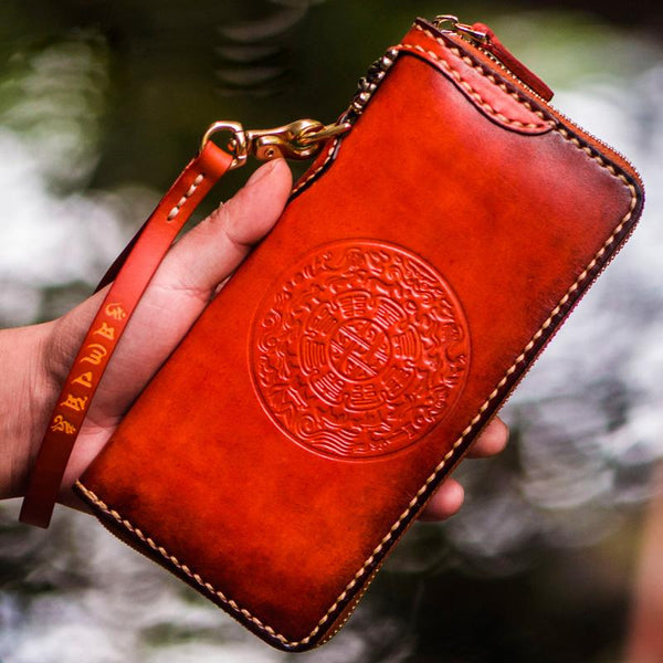 Handmade Leather Mens Tibetan Chain Biker Wallet Cool Leather Wallet Long Clutch Wallets for Men - imessengerbags