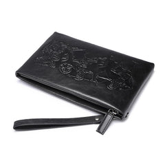 Genuine Leather Mens Urban Cohort Clutch Cool Slim Wallet Zipper Clutch Wristlet Wallet for Men