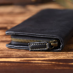Genuine Leather Mens Cool Long Leather Wallet Bifold Clutch Wallet for Men