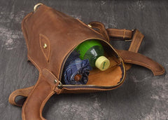 Handmade Leather Mens Cool XO Bull Backpack Sling Bag Black Travel Bag Hiking Bag for men