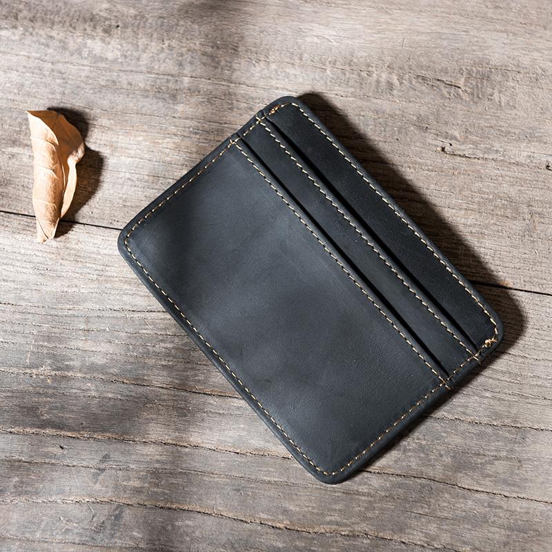 Handmade Leather Mens Cool Short Wallet Card Holder Small Card Slim Wallets for Men - imessengerbags