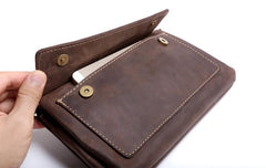 Genuine Leather Mens Cool Long Leather Wallet Zipper Clutch Wristlet Wallet for Men - imessengerbags