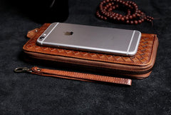 Handmade Leather Mens Cool Long Leather Wallet Card Wallet Clutch Wristlet Wallet for Men - imessengerbags