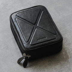 Cool Leather Black Mens Leather 4pcs Tobacco Pipe Case Zipper Tobacco Pipe Case for Men - imessengerbags