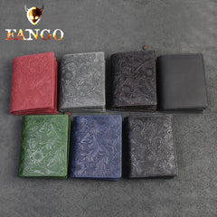 Handmade Leather Floral Mens Cool Slim Leather Wallet Men billfold Wallets Bifold for Men - imessengerbags